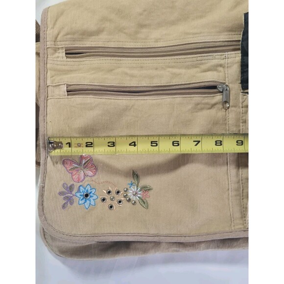 Mudd Vintage Denim Messenger Bag 00s Y2K Beige Floral Embroidered Crossbody - Picture 13 of 16